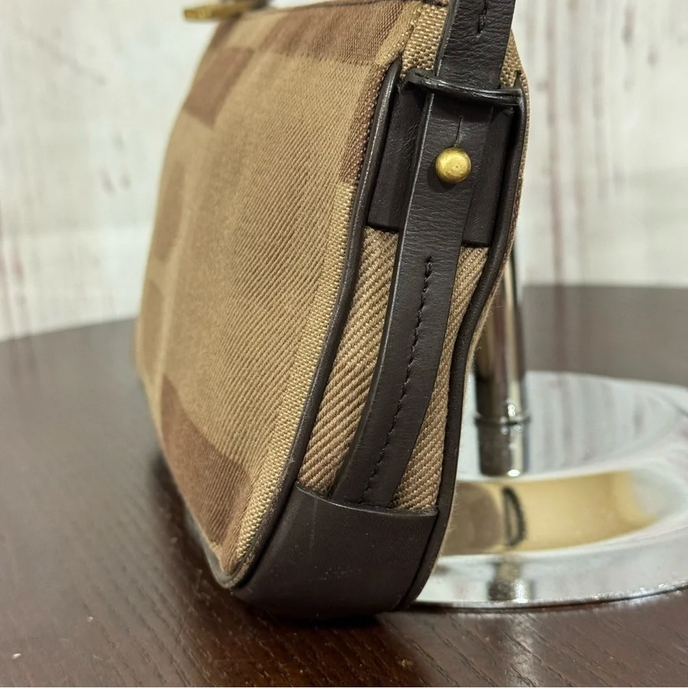 BALLY Monogram Brown textile & leather shoulder crossbody pochette mini Bag y2k